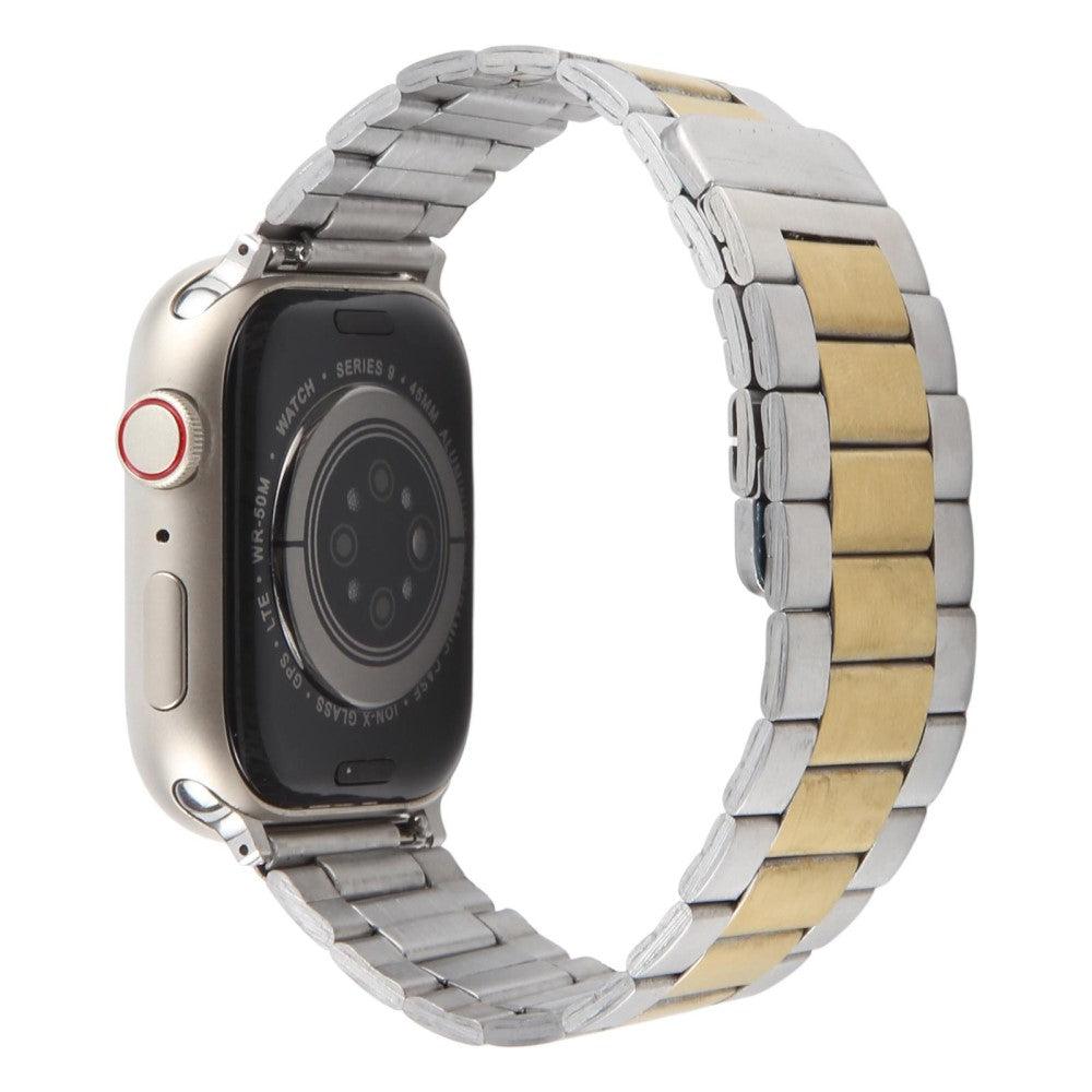 Metal Watch Band Apple Watch Series 49mm - 45mm - 44mm - 42mm Magnetic Three Bead Wrist Strap - Silver+Gold#serie_7