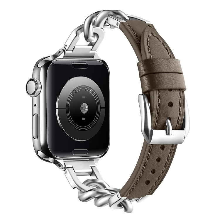 Watch Band Apple Watch Series 41mm - 40mm - 38mm Genuine Cow Leather Strap - Tan + Silver#serie_10