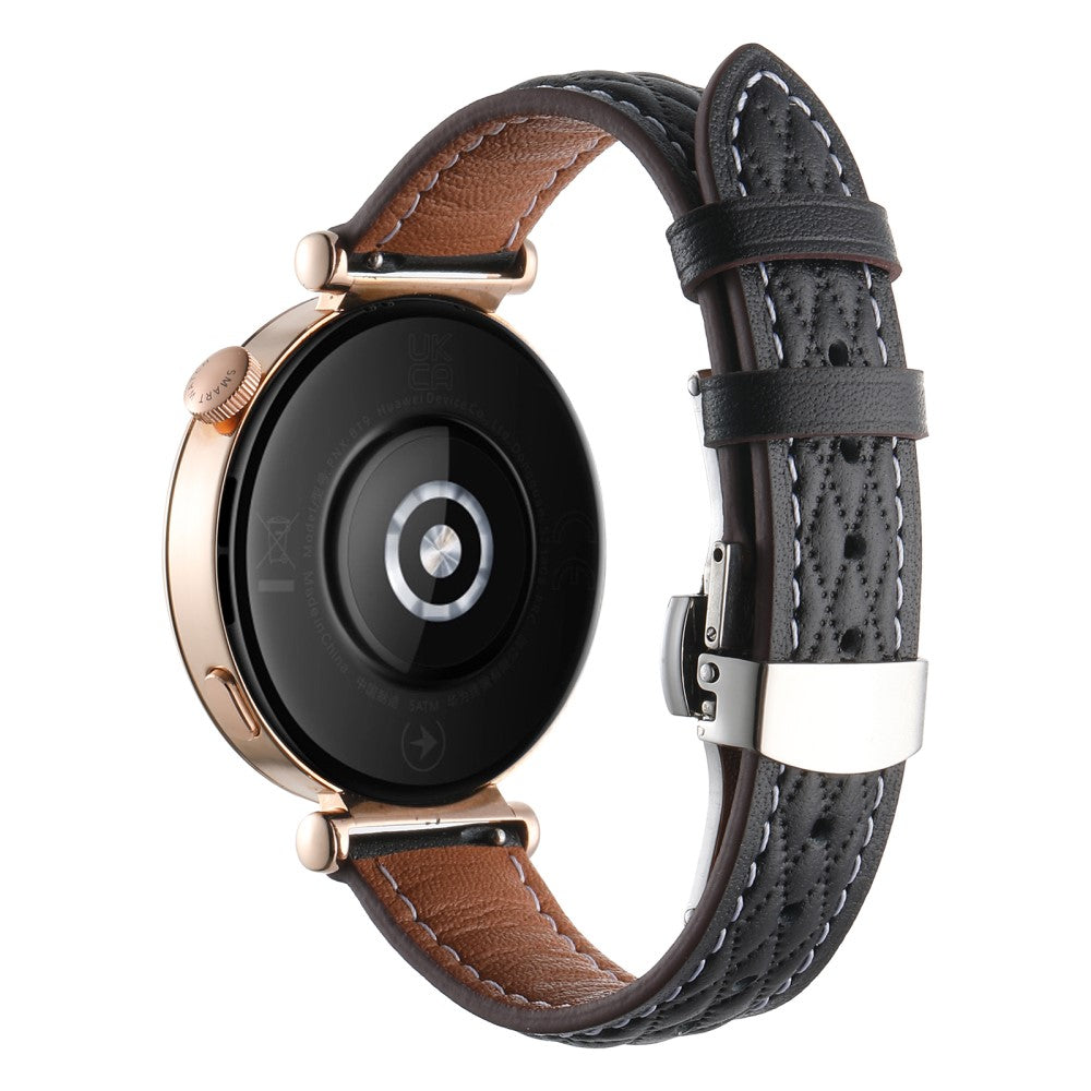 Garmin / Huawei 18mm Universal Rhombus Grid Wrist Band Genuine Cow Leather Watch Strap - Black#serie_1