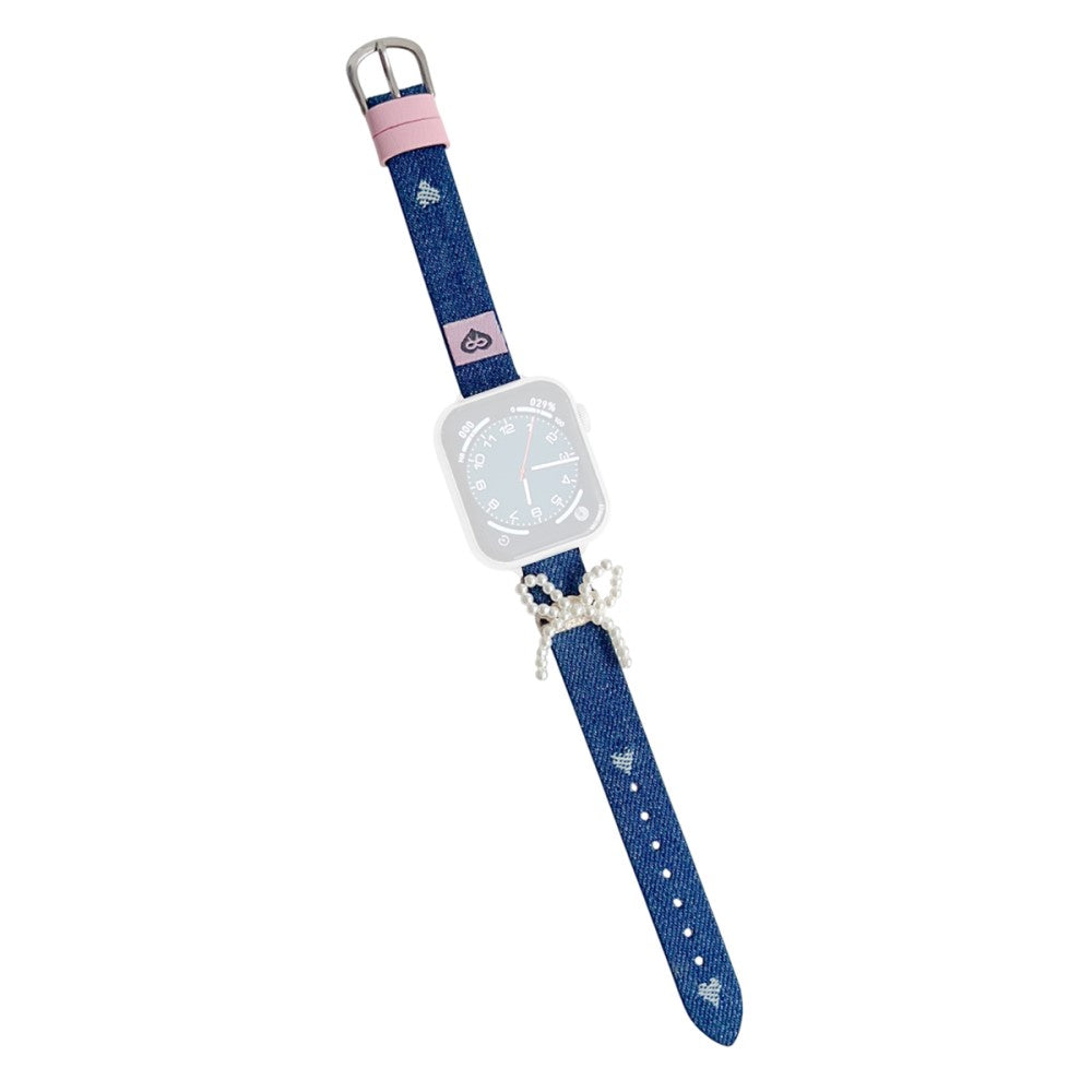 Wrist Strap Apple Watch Series 49mm - 45mm - 44mm - 42mm Pearl Bowknot Denim Leather Watch Band - Love Heart#serie_2