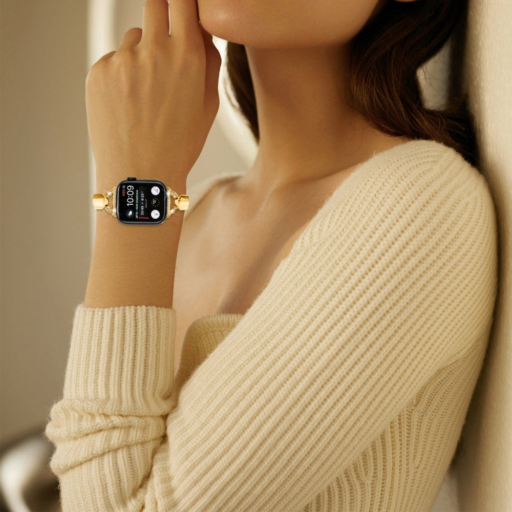Cool Metal Og Rhinsten Universal Rem passer til Apple Smartwatch - Guld#serie_2