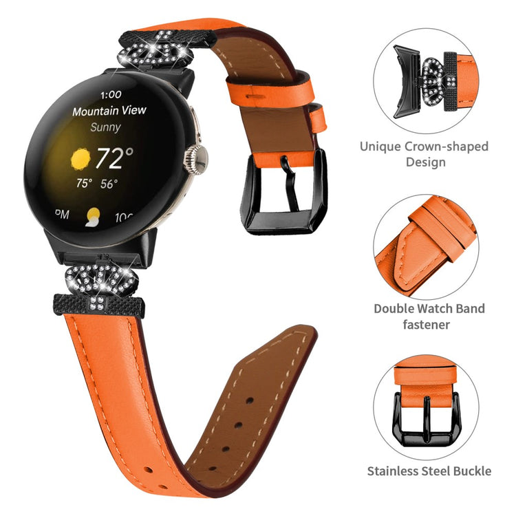 Ægte Læder Og Rhinsten Universal Rem passer til Google Pixel Watch 2 / Google Pixel Watch - Orange#serie_2