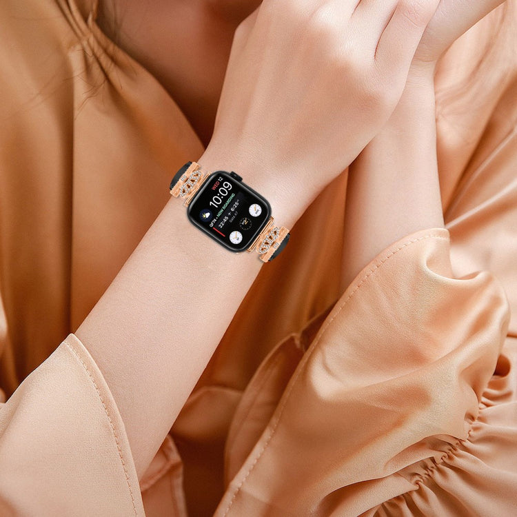 Flot Kunstlæder Og Rhinsten Universal Rem passer til Apple Smartwatch - Sort#serie_1