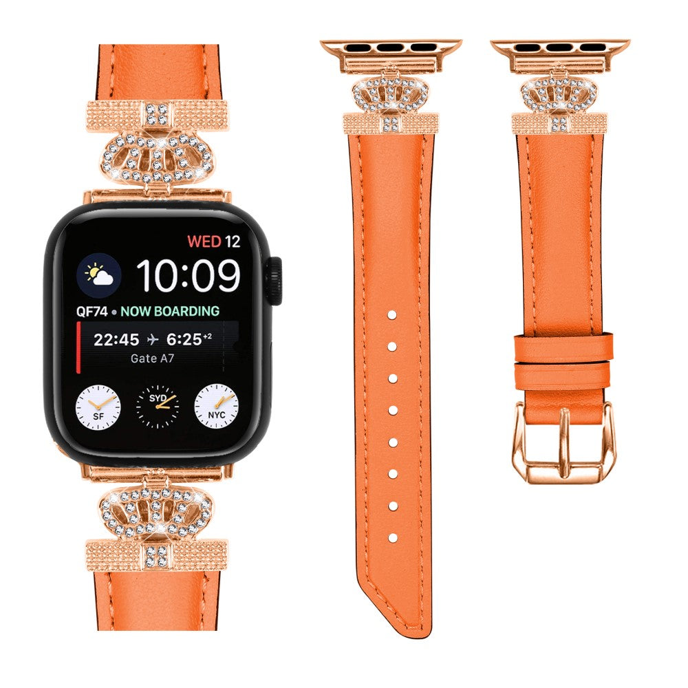 Flot Kunstlæder Og Rhinsten Universal Rem passer til Apple Smartwatch - Orange#serie_2