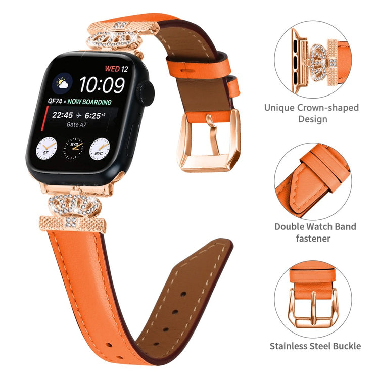 Flot Kunstlæder Og Rhinsten Universal Rem passer til Apple Smartwatch - Orange#serie_2