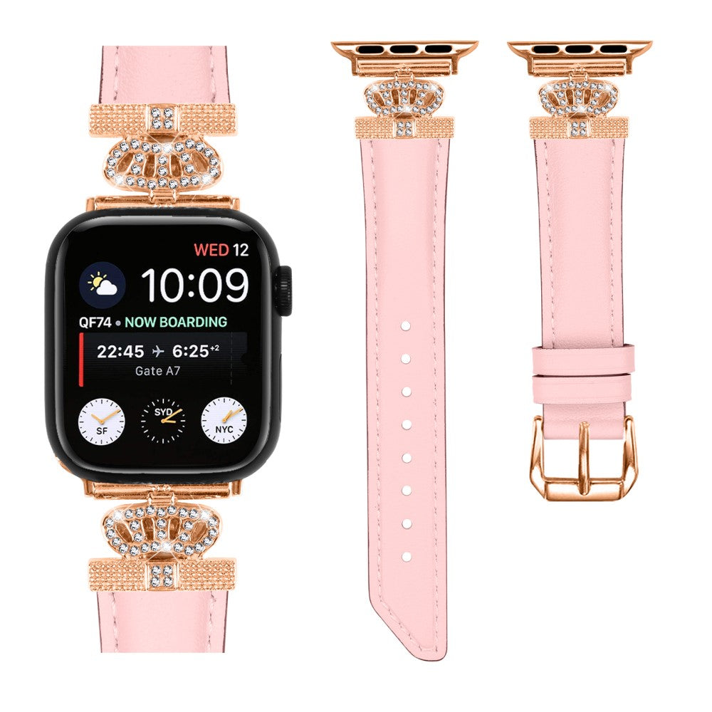 Flot Kunstlæder Og Rhinsten Universal Rem passer til Apple Smartwatch - Pink#serie_3