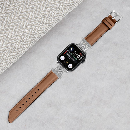Kønt Kunstlæder Og Rhinsten Universal Rem passer til Apple Smartwatch - Brun#serie_6