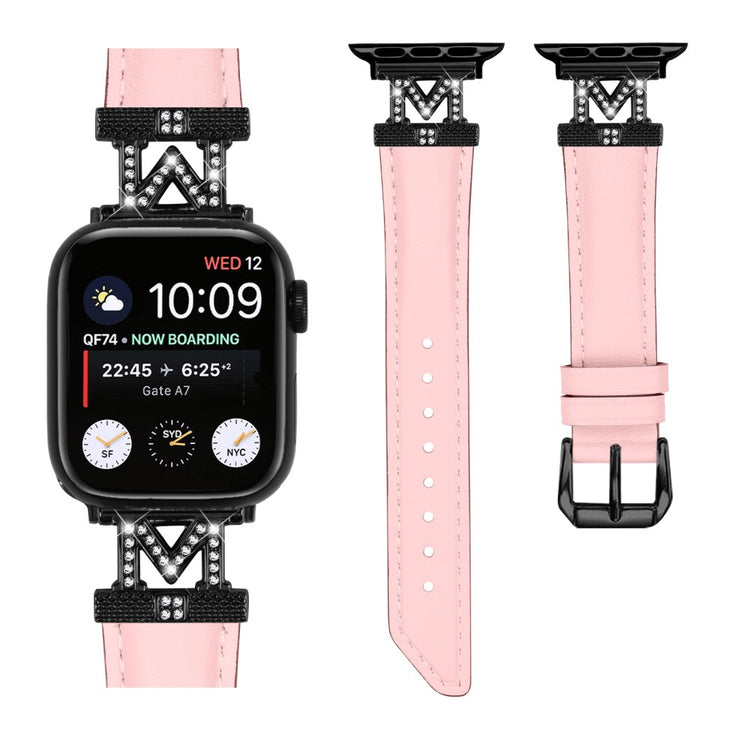 Kønt Kunstlæder Og Rhinsten Universal Rem passer til Apple Smartwatch - Pink#serie_3