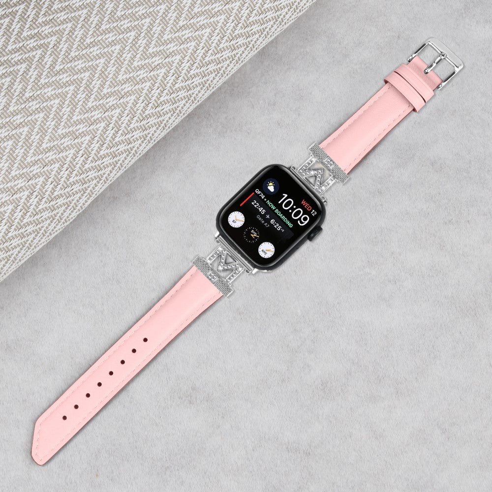 Godt Kunstlæder Og Rhinsten Universal Rem passer til Apple Smartwatch - Pink#serie_2