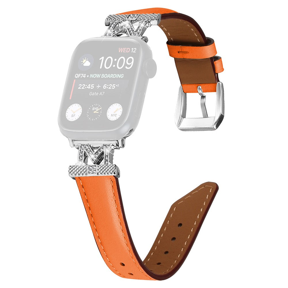 Godt Kunstlæder Og Rhinsten Universal Rem passer til Apple Smartwatch - Orange#serie_4