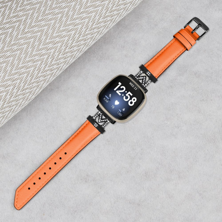Godt Ægte Læder Og Rhinsten Universal Rem passer til Fitbit Smartwatch - Orange#serie_2