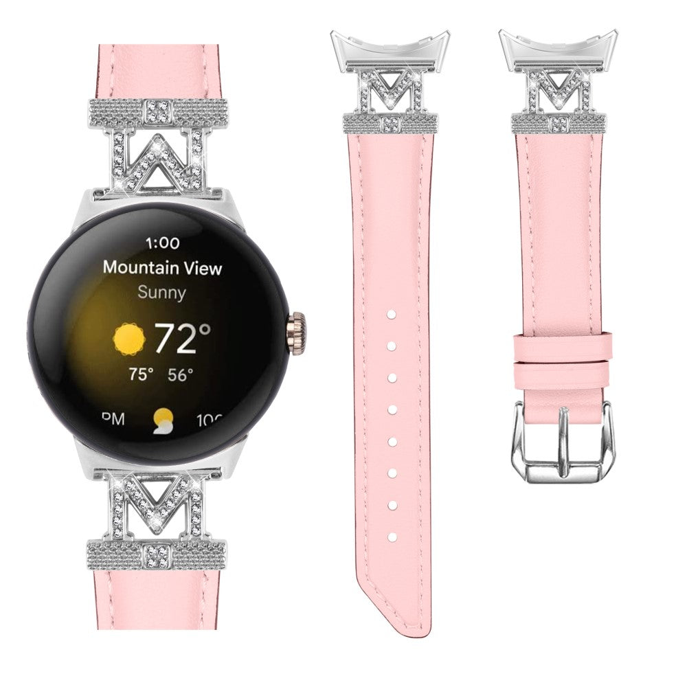 Ægte Læder Og Rhinsten Universal Rem passer til Google Pixel Watch 2 / Google Pixel Watch - Pink#serie_3