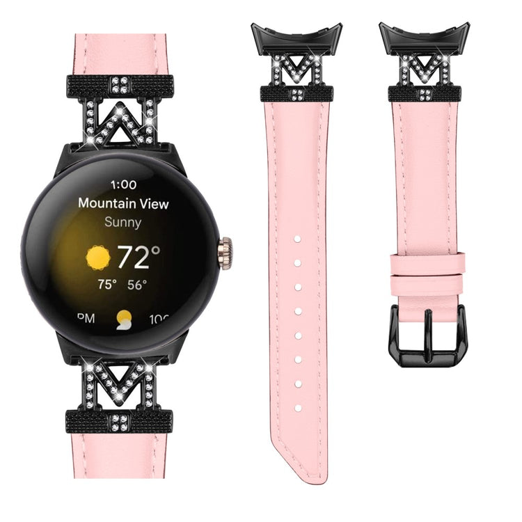 Ægte Læder Og Rhinsten Universal Rem passer til Google Pixel Watch 2 / Google Pixel Watch - Pink#serie_3
