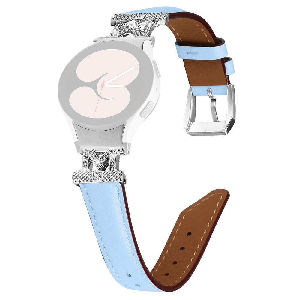 Fed Ægte Læder Og Rhinsten Universal Rem passer til Samsung Smartwatch - Blå#serie_1