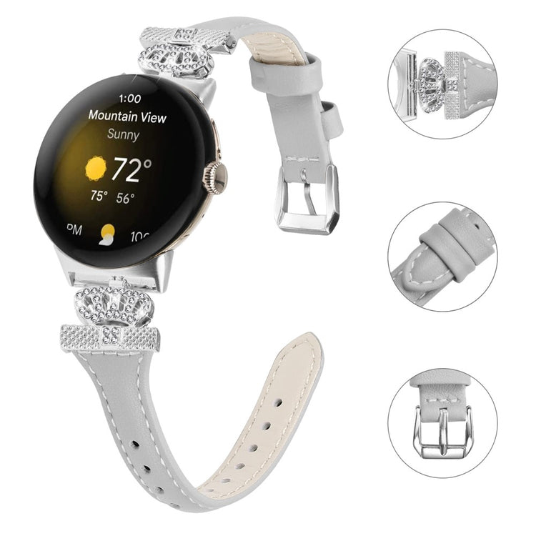 Ægte Læder Og Rhinsten Universal Rem passer til Google Pixel Watch 2 / Google Pixel Watch - Sølv#serie_2
