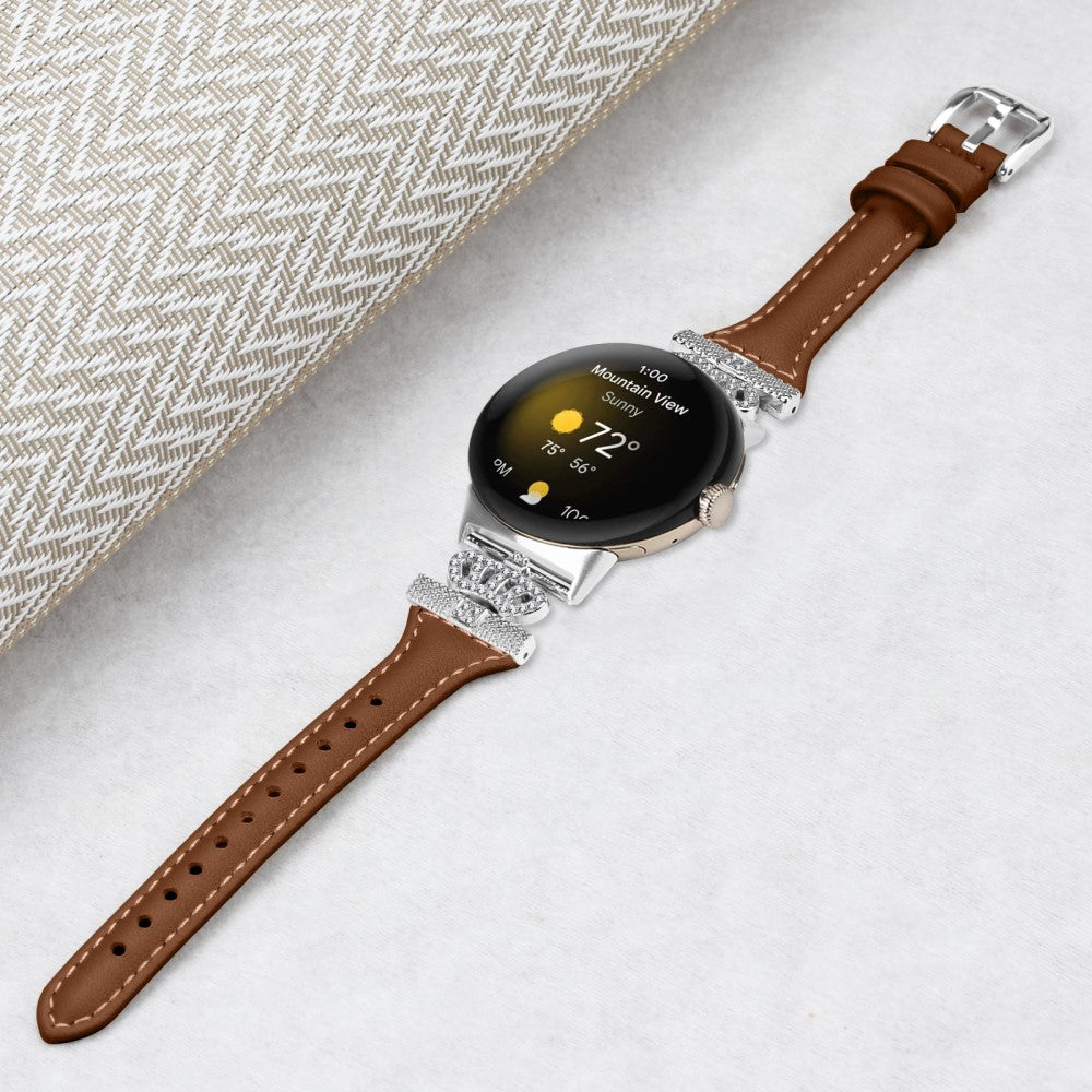 Ægte Læder Og Rhinsten Universal Rem passer til Google Pixel Watch 2 / Google Pixel Watch - Brun#serie_6