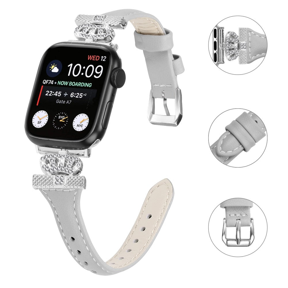 Pænt Kunstlæder Og Rhinsten Universal Rem passer til Apple Smartwatch - Sølv#serie_2