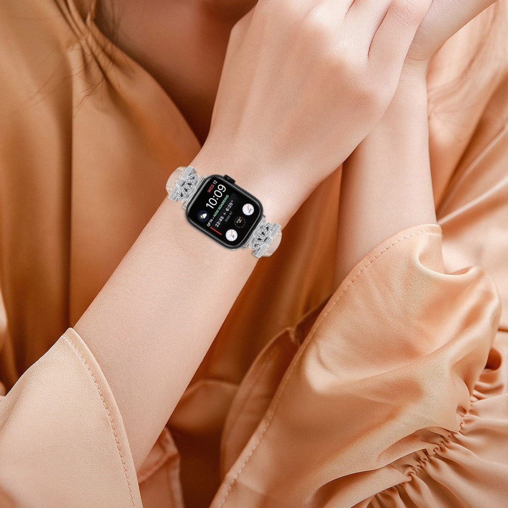 Pænt Kunstlæder Og Rhinsten Universal Rem passer til Apple Smartwatch - Hvid#serie_5
