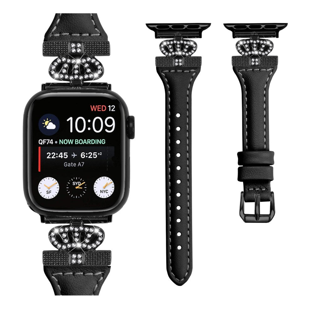 Sejt Kunstlæder Og Rhinsten Universal Rem passer til Apple Smartwatch - Sort#serie_1
