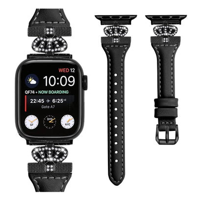 Sejt Kunstlæder Og Rhinsten Universal Rem passer til Apple Smartwatch - Sort#serie_1