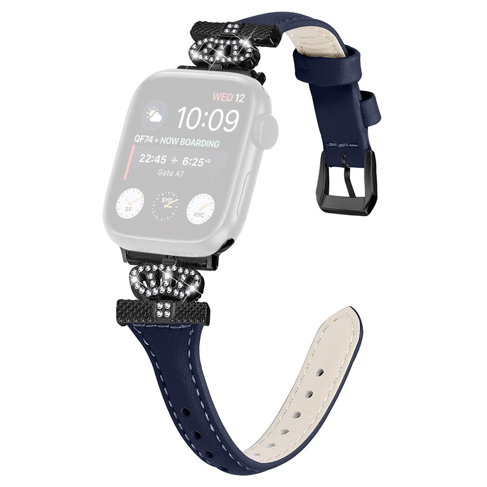 Sejt Kunstlæder Og Rhinsten Universal Rem passer til Apple Smartwatch - Blå#serie_3