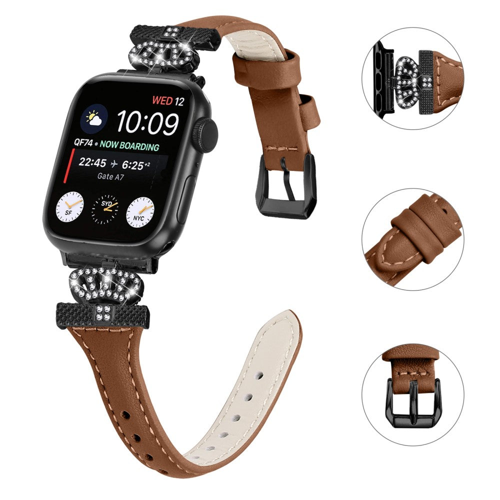 Sejt Kunstlæder Og Rhinsten Universal Rem passer til Apple Smartwatch - Brun#serie_6