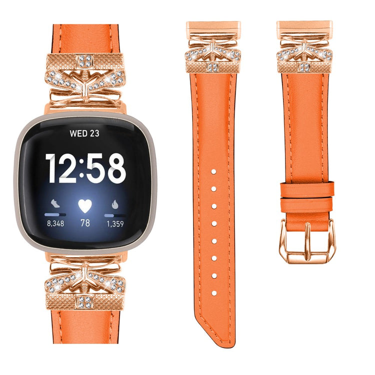 Cool Kunstlæder Og Rhinsten Universal Rem passer til Fitbit Smartwatch - Orange#serie_2