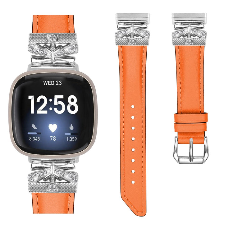 Fint Kunstlæder Og Rhinsten Universal Rem passer til Fitbit Smartwatch - Orange#serie_2