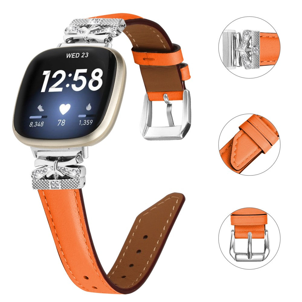 Fint Kunstlæder Og Rhinsten Universal Rem passer til Fitbit Smartwatch - Orange#serie_2