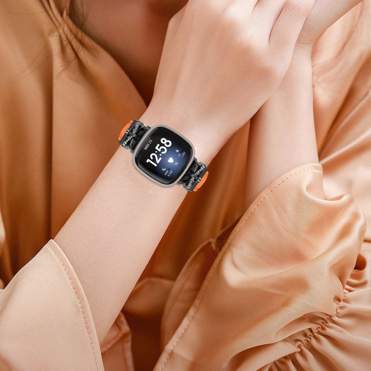 Flot Kunstlæder Og Rhinsten Universal Rem passer til Fitbit Smartwatch - Orange#serie_2