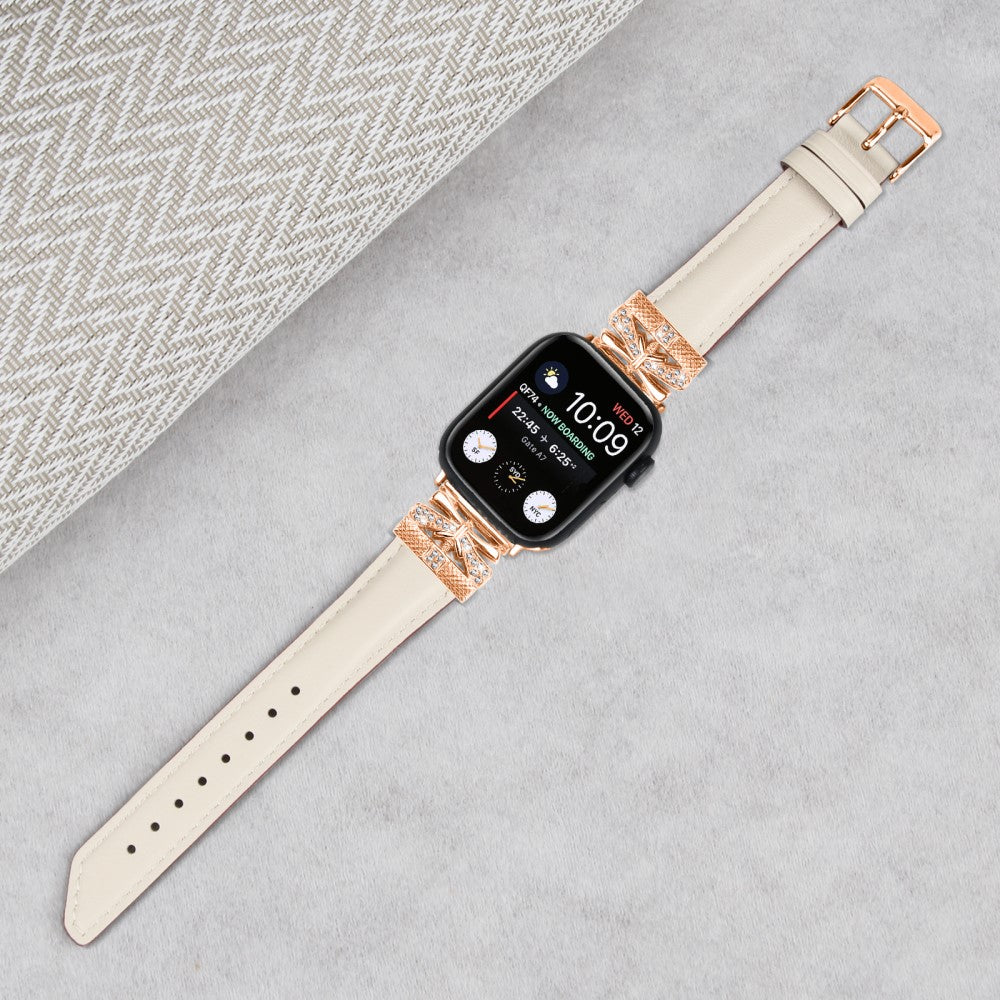 Solid Kunstlæder Og Rhinsten Universal Rem passer til Apple Smartwatch - Hvid#serie_5