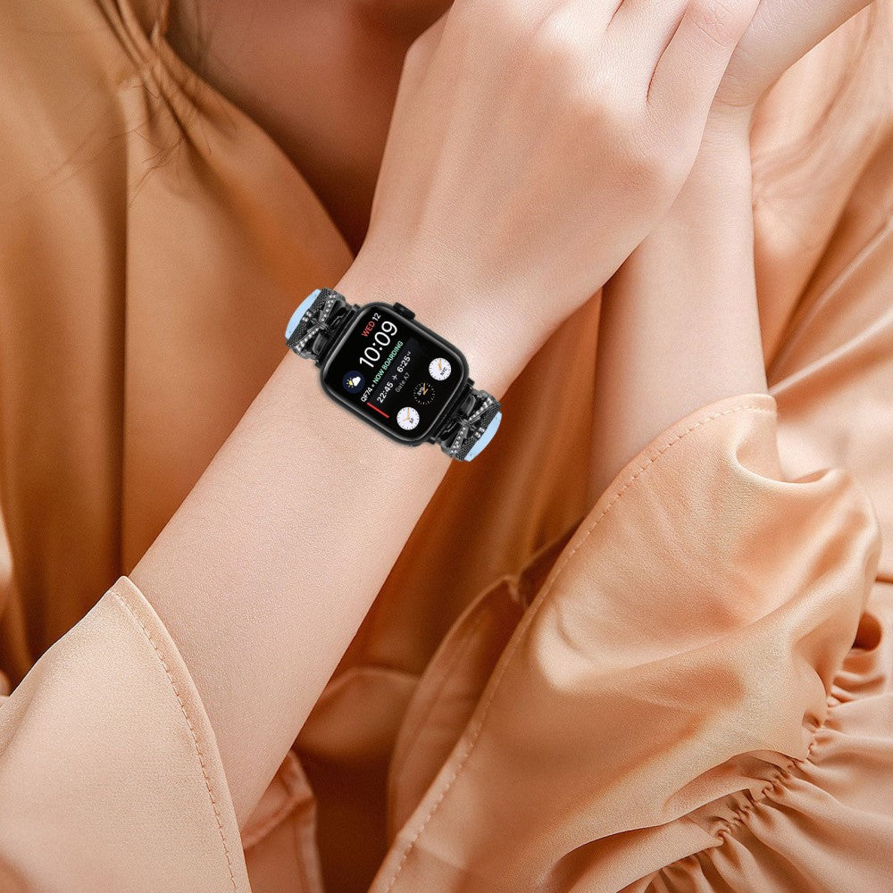 Kønt Kunstlæder Og Rhinsten Universal Rem passer til Apple Smartwatch - Blå#serie_4