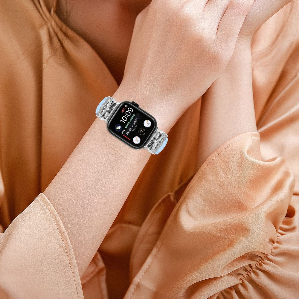 Cool Kunstlæder Og Rhinsten Universal Rem passer til Apple Smartwatch - Blå#serie_4
