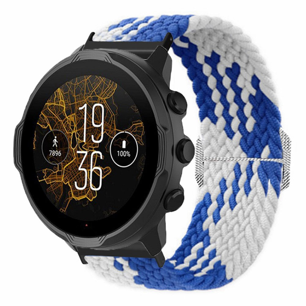 Suunto Spartan Sport Wrist HR Baro / Suunto 7 Watch Strap 24mm Braided Nylon Band - Blue+White#serie_11