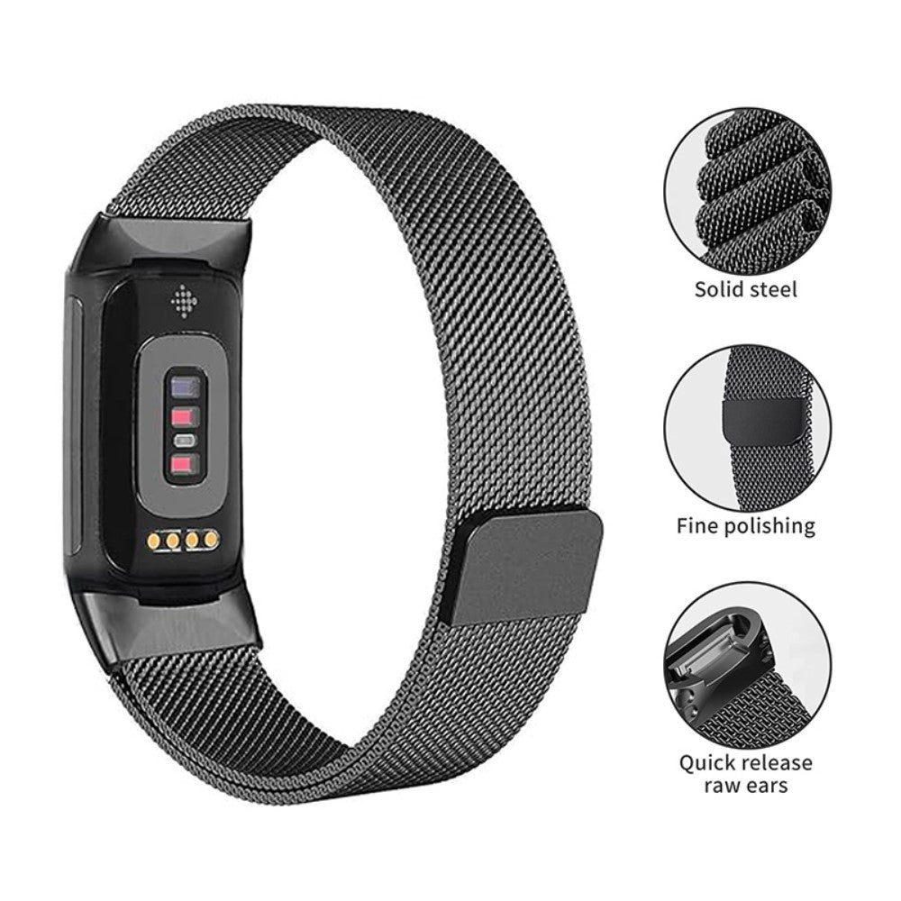 Fint Metal Universal Rem passer til Fitbit Charge 3 / Fitbit Charge 4 - Sort#serie_3