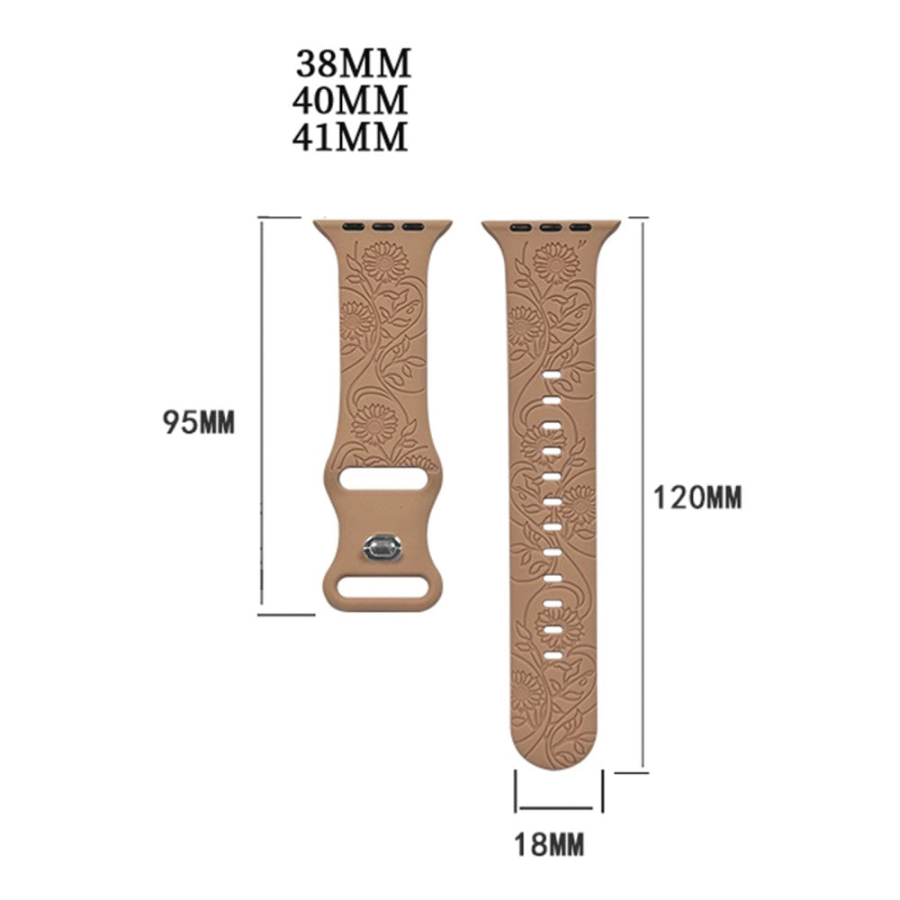 Apple Watch Series 41mm - 40mm - 38mm Universal Watch Band Flower Engraved Strap - Butterfly / Brown#serie_16