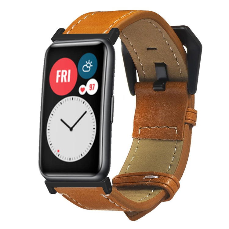 Ægte Læder Universal Rem passer til Huawei Watch Fit / Huawei Watch Fit Special Edition - Brun#serie_3