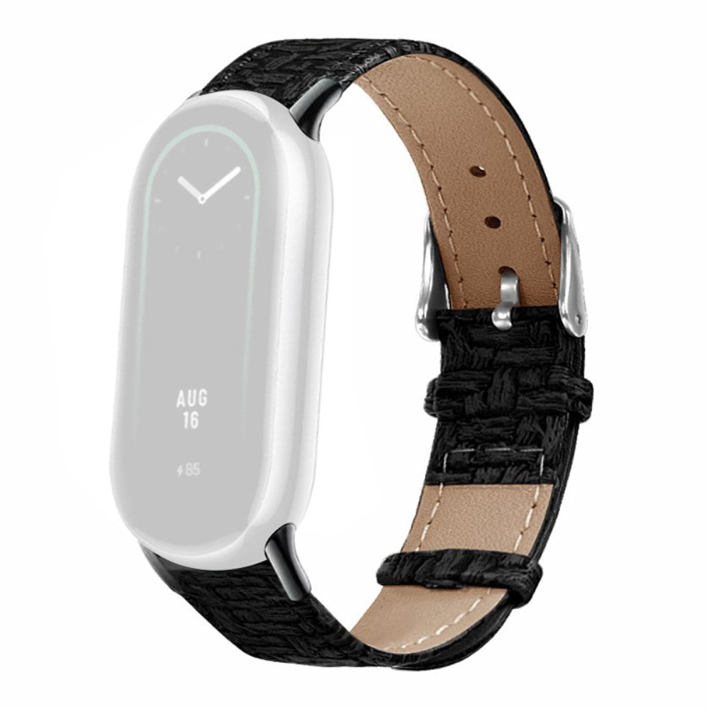 Meget Hårdfør Ægte Læder Rem passer til Xiaomi Smart Band 8 - Sort#serie_1
