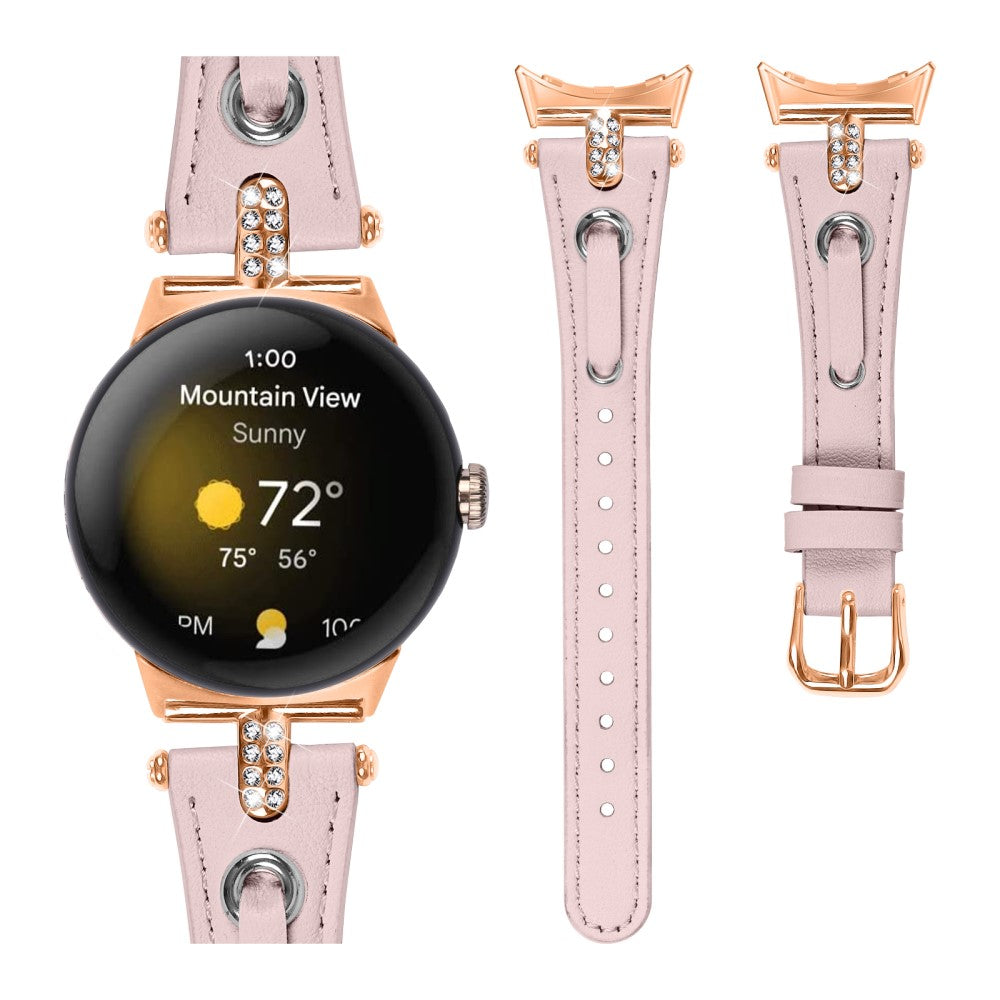 Cool Ægte Læder Rem passer til Google Pixel Watch - Pink#serie_1