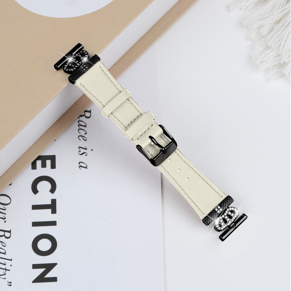 LG Watch Sport Wrist Band Rhinestone Crown Design Cowhide Watch Strap - Apricot#serie_2