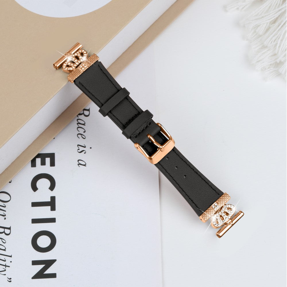 LG Watch Sport Watch Band Rhinestone Crown Connector Cowhide Strap - Black#serie_3