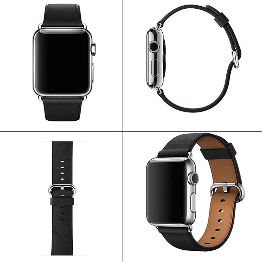Super Elegant Ægte Læder Universal Rem passer til Apple Smartwatch - Sort#serie_1