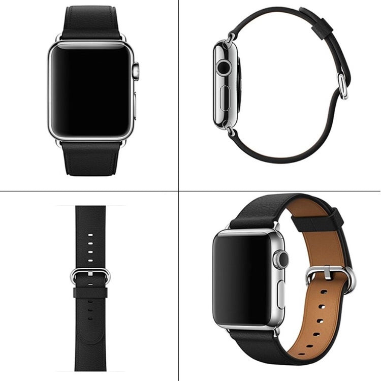 Super Elegant Ægte Læder Universal Rem passer til Apple Smartwatch - Sort#serie_1