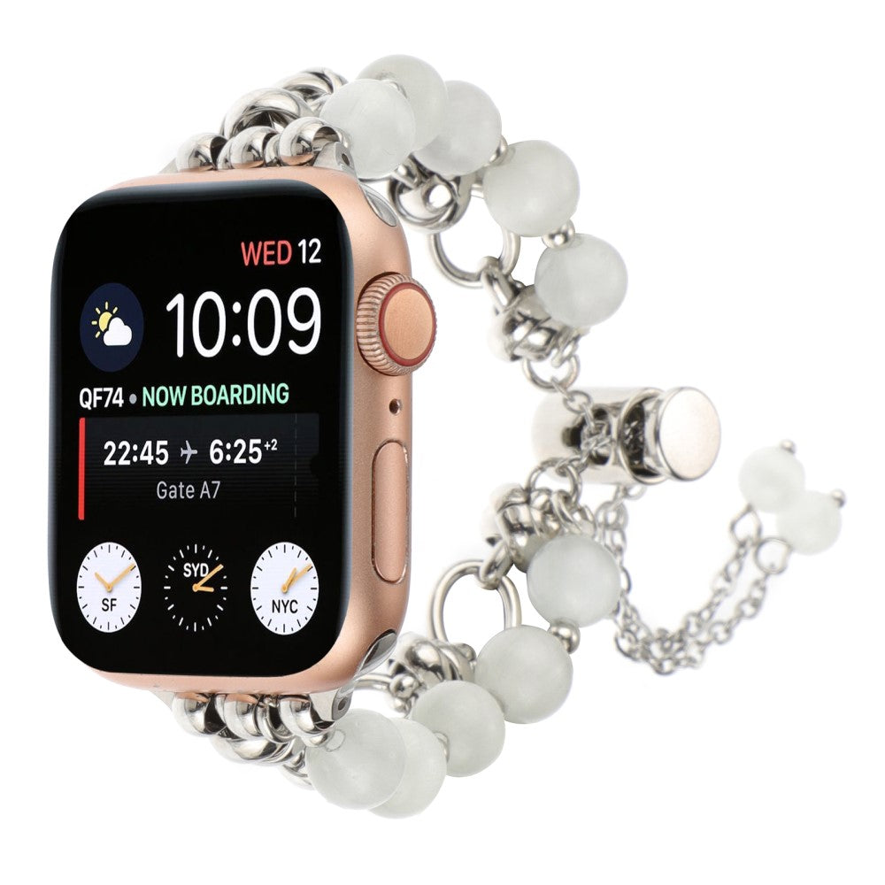 Kønt Metal Og Sten Universal Rem passer til Apple Smartwatch - Hvid#serie_2