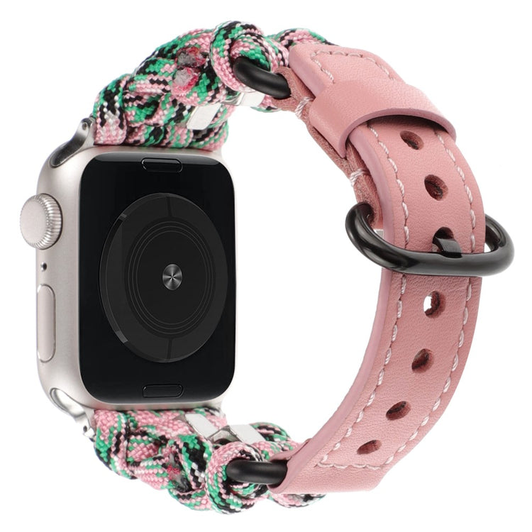 Solid Ægte Læder Og Nylon Universal Rem passer til Apple Smartwatch - Pink#serie_4