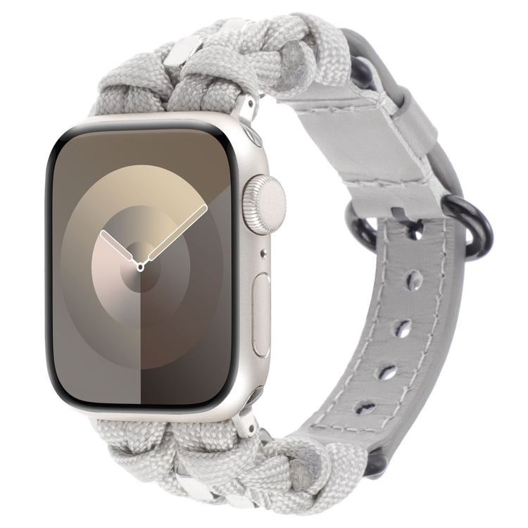 Solid Ægte Læder Og Nylon Universal Rem passer til Apple Smartwatch - Sølv#serie_6