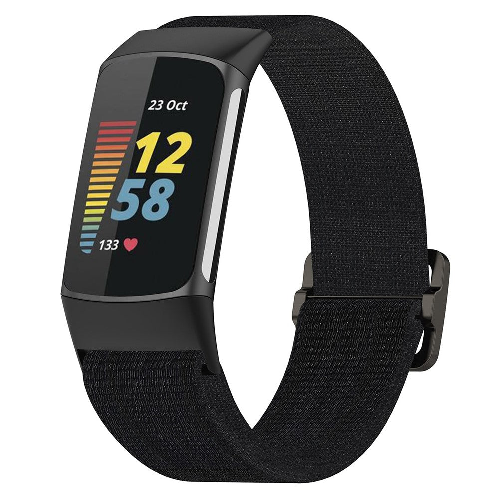 Fed Nylon Universal Rem passer til Fitbit Charge 5 / Fitbit Charge 6 - Sort#serie_4