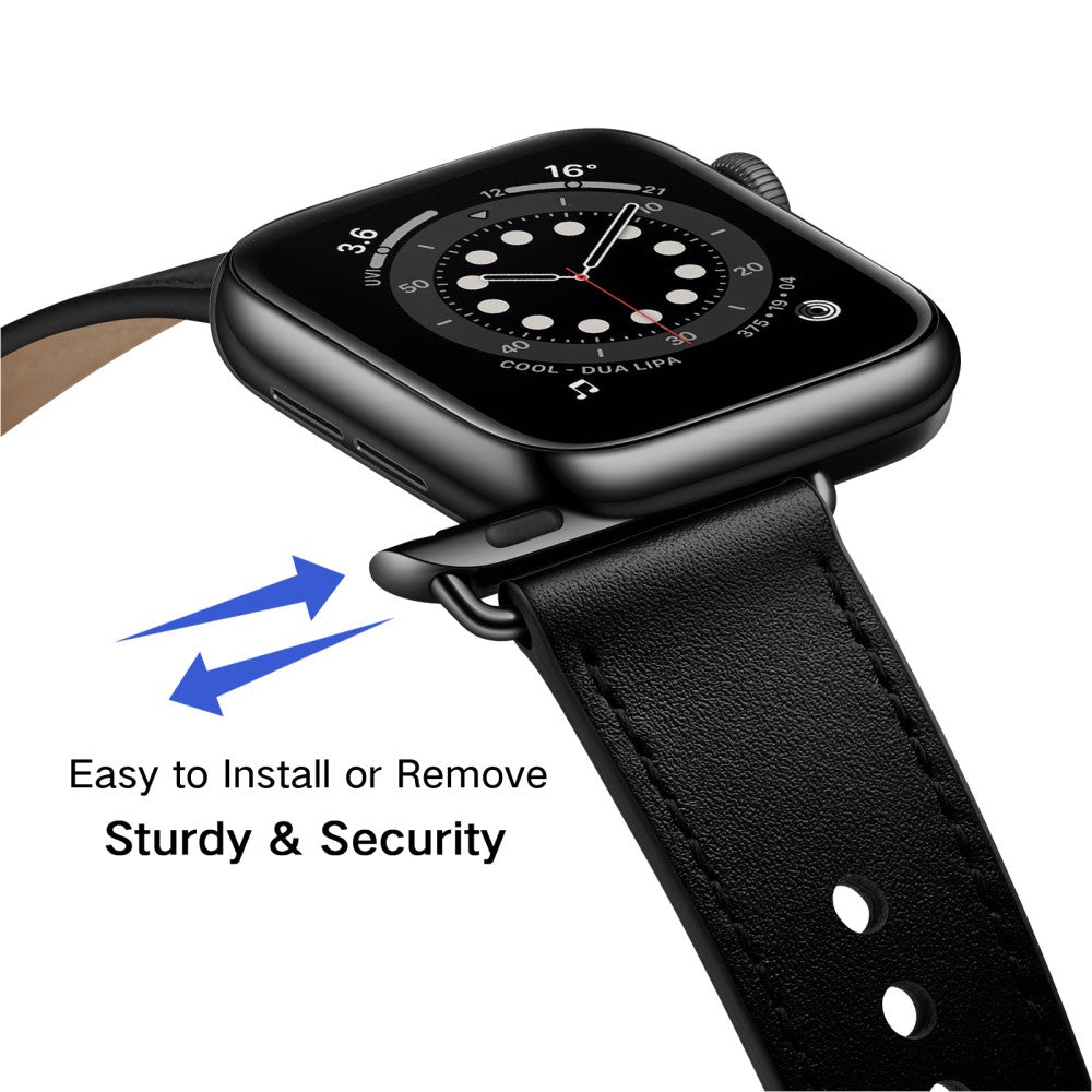 Super Fed Ægte Læder Universal Rem passer til Apple Smartwatch - Sort#serie_3
