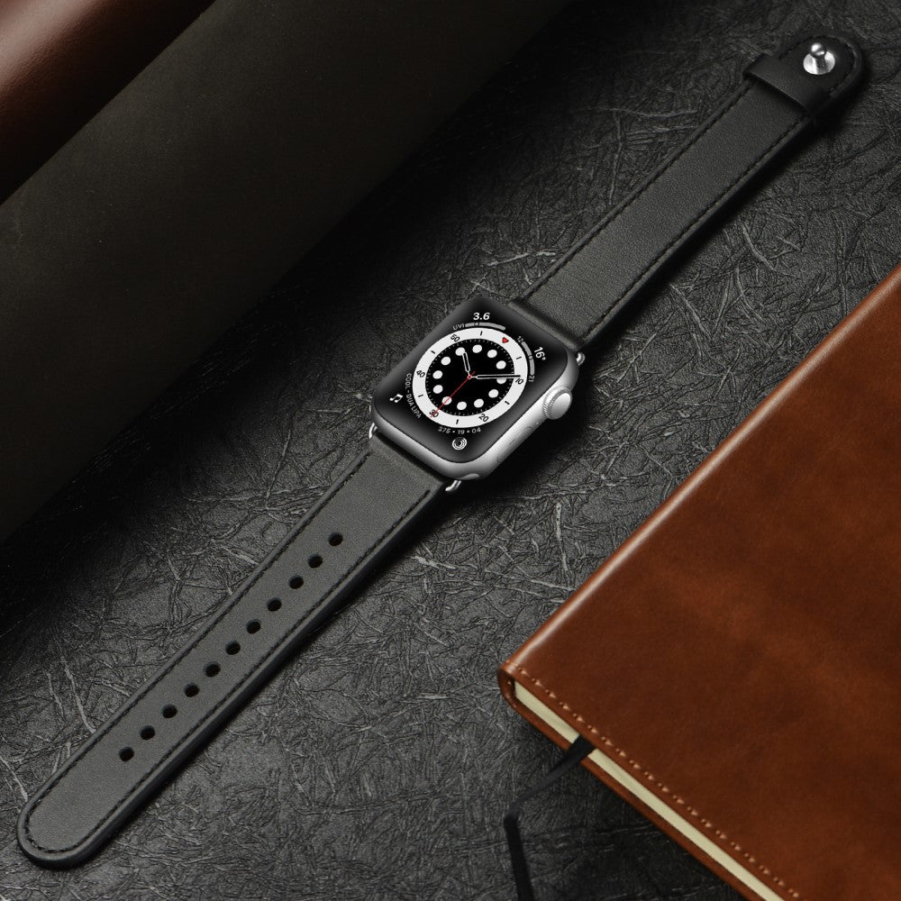 Super Fed Ægte Læder Universal Rem passer til Apple Smartwatch - Sort#serie_5