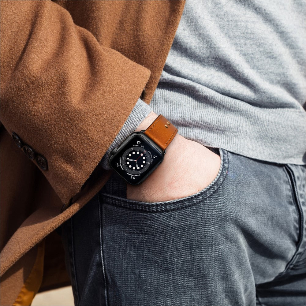 Super Fed Ægte Læder Universal Rem passer til Apple Smartwatch - Brun#serie_9